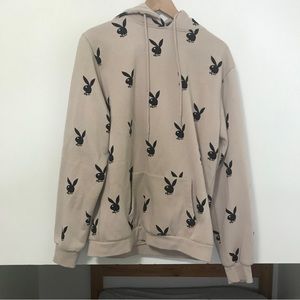 Playboy Hoodie Size Small Oversized Beige Fleece